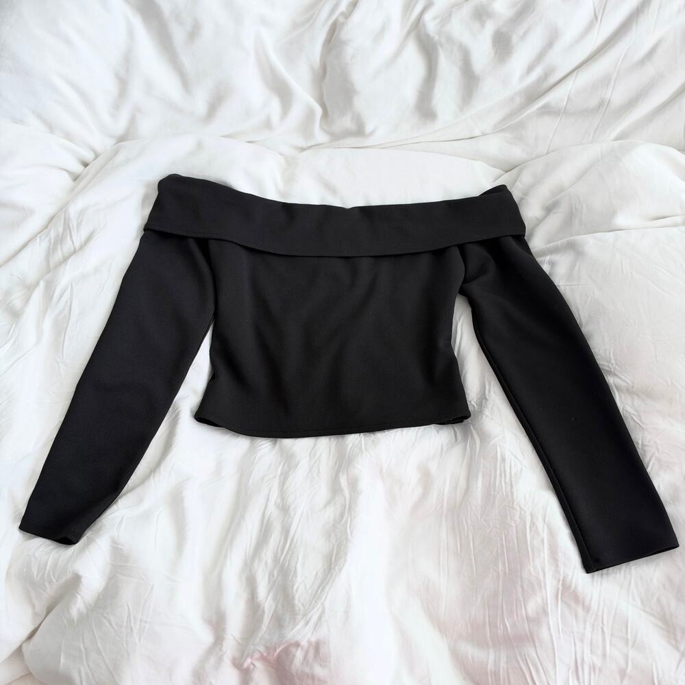 Abercrombie & Fitch Black Off Shoulder Fold Over Long Sleeve Top Size S